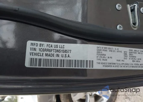 2022 Ram 1500 Classic Tradesman 4X2 6'4 Box z USA, uszkodzony, nr VIN 1C6RR6FT3NS158577